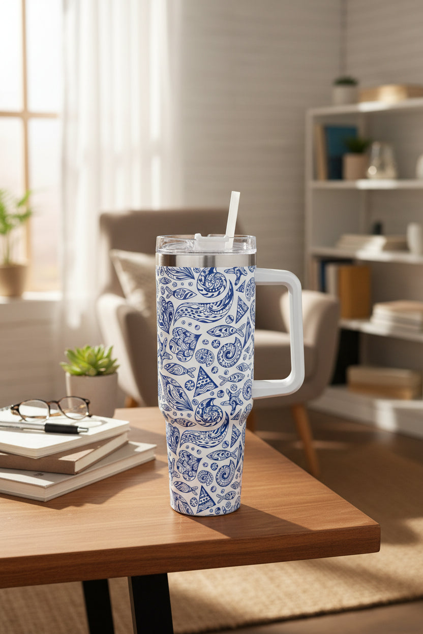 Vaso Termico Trendy con Estampado Azul