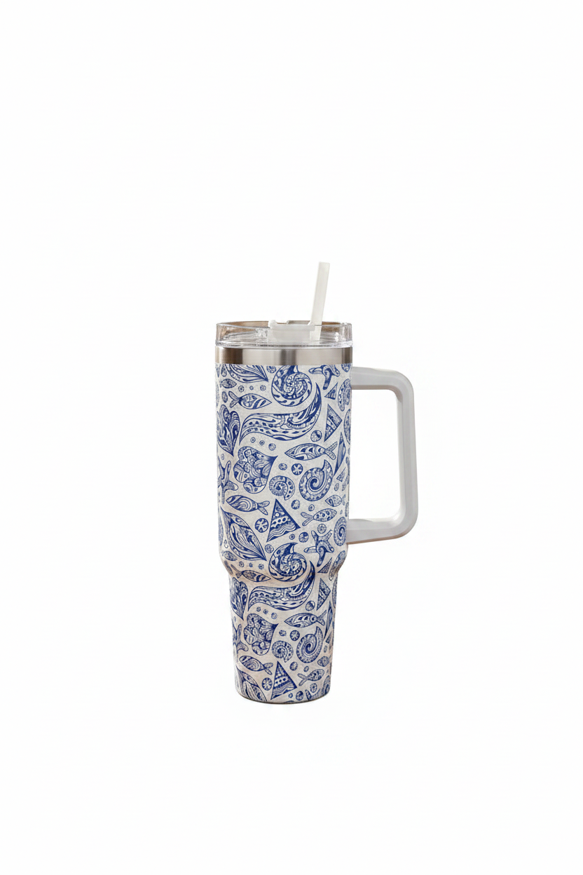 Vaso Termico Trendy con Estampado Azul