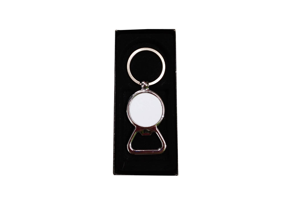 Llavero de metal circular con destapador