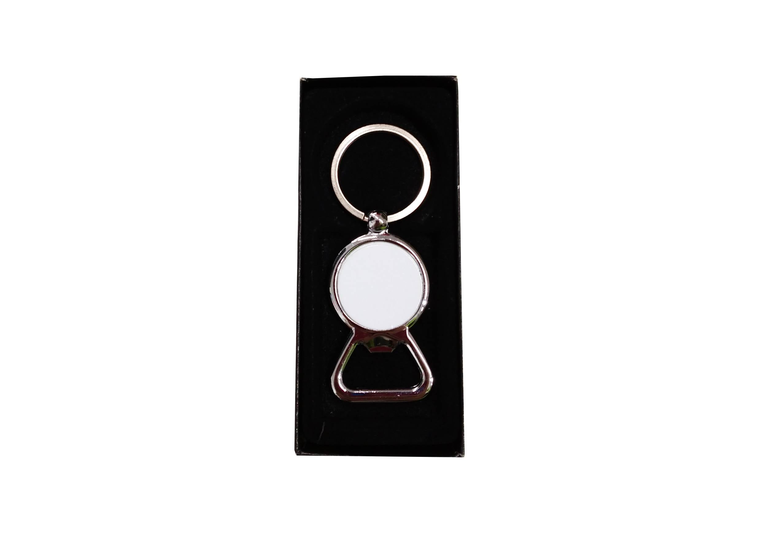 Llavero de metal circular con destapador