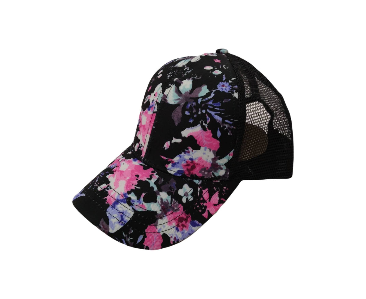 Visera Curva Flores Negro
