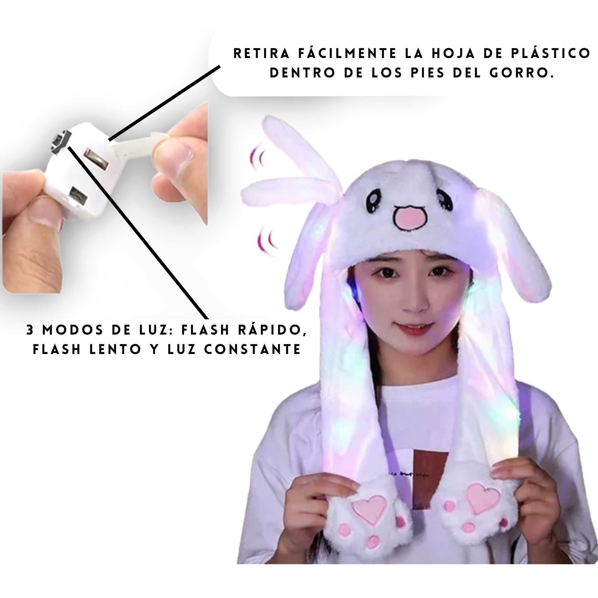 Gorro Osito Panda Con Luz y Movimiento