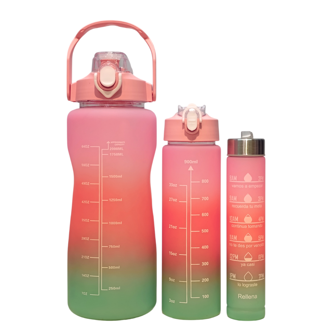 Set 3 Botellas Motivacionales Degrade Rosa