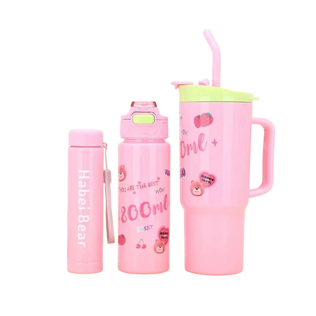 Set Vaso + Dos Botellas Infantil Diseños Variados