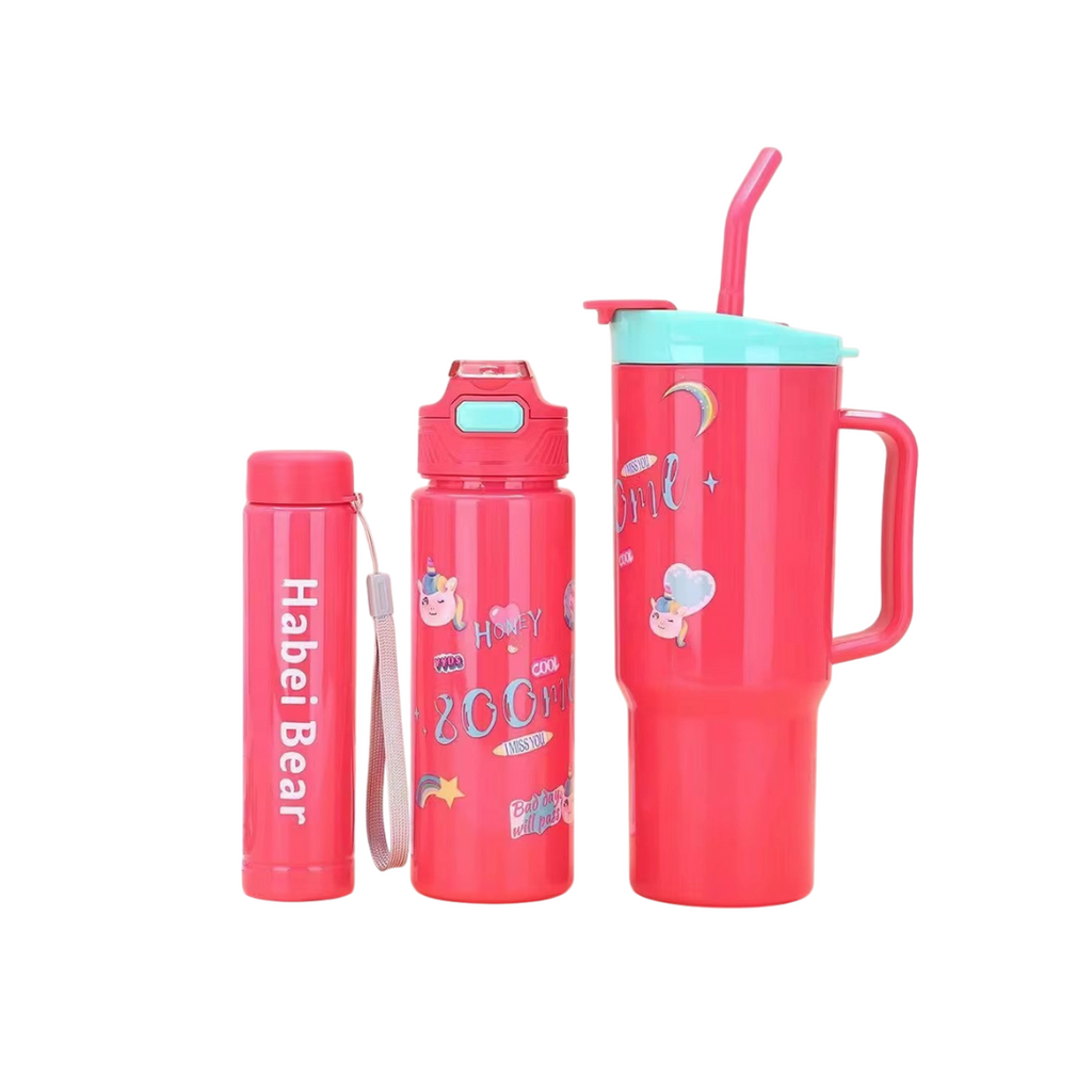 Set Vaso + Dos Botellas Infantil Diseños Variados
