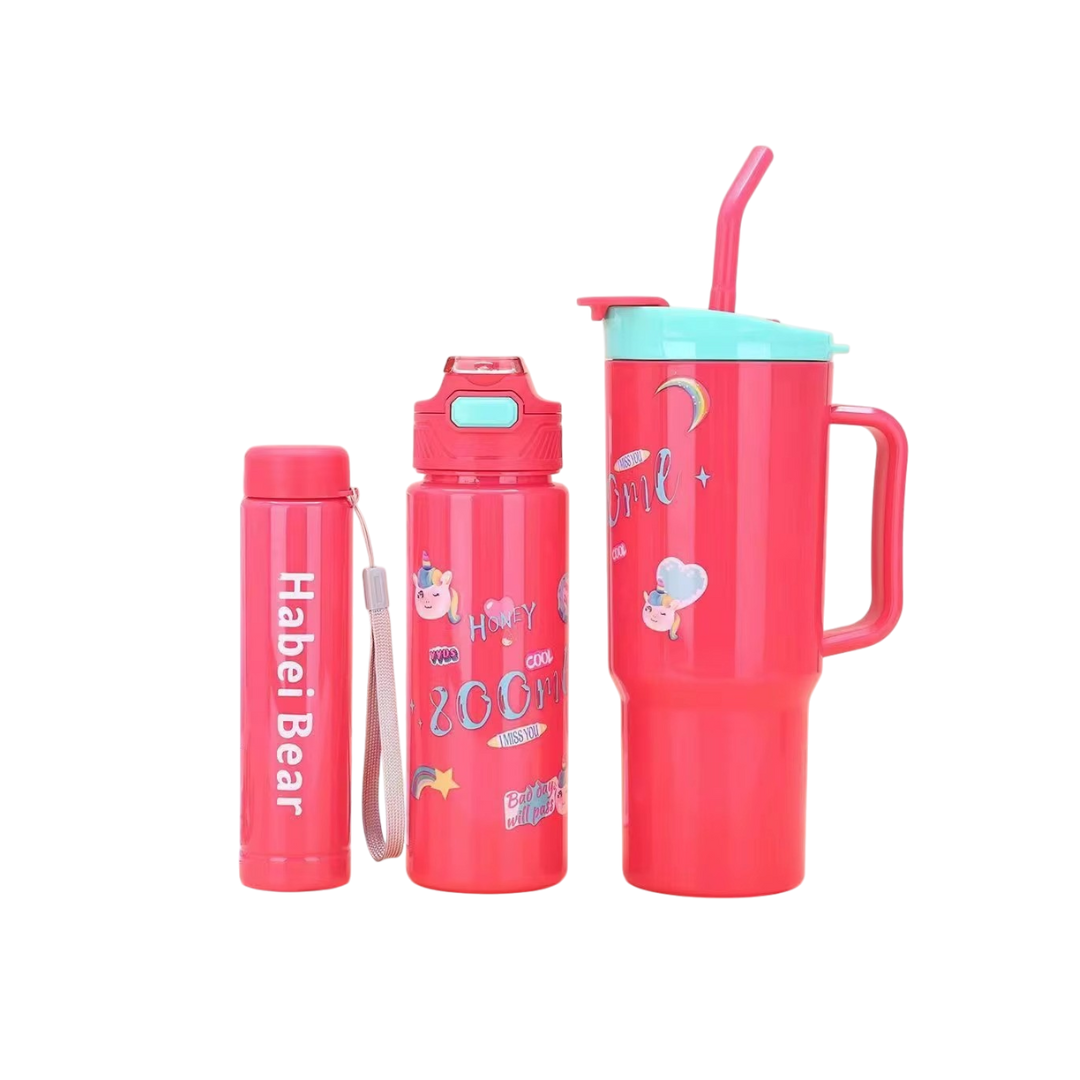 Set Vaso + Dos Botellas Infantil Diseños Variados