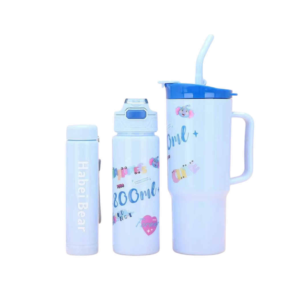 Set Vaso + Dos Botellas Infantil Diseños Variados