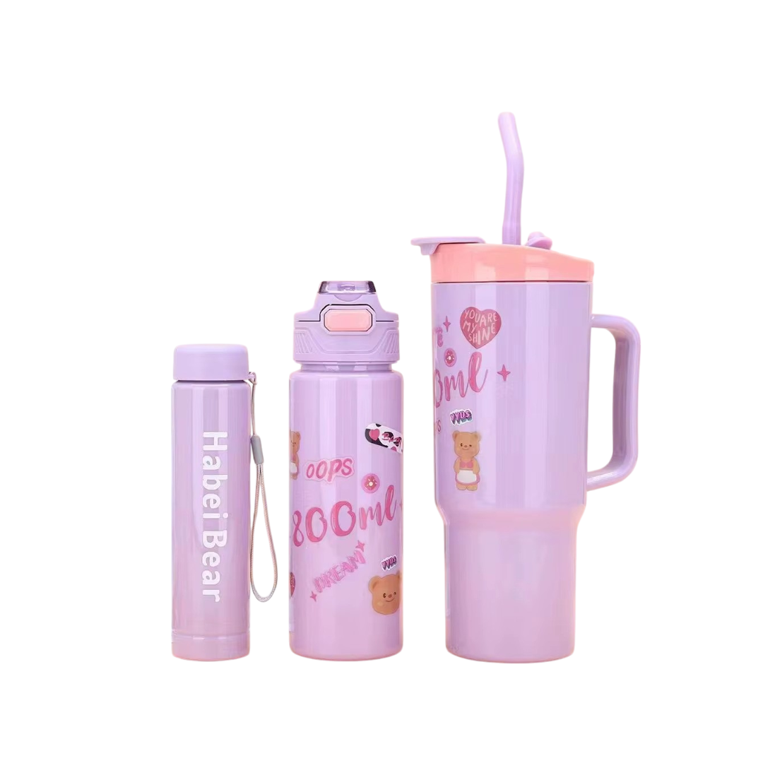 Set Vaso + Dos Botellas Infantil Diseños Variados