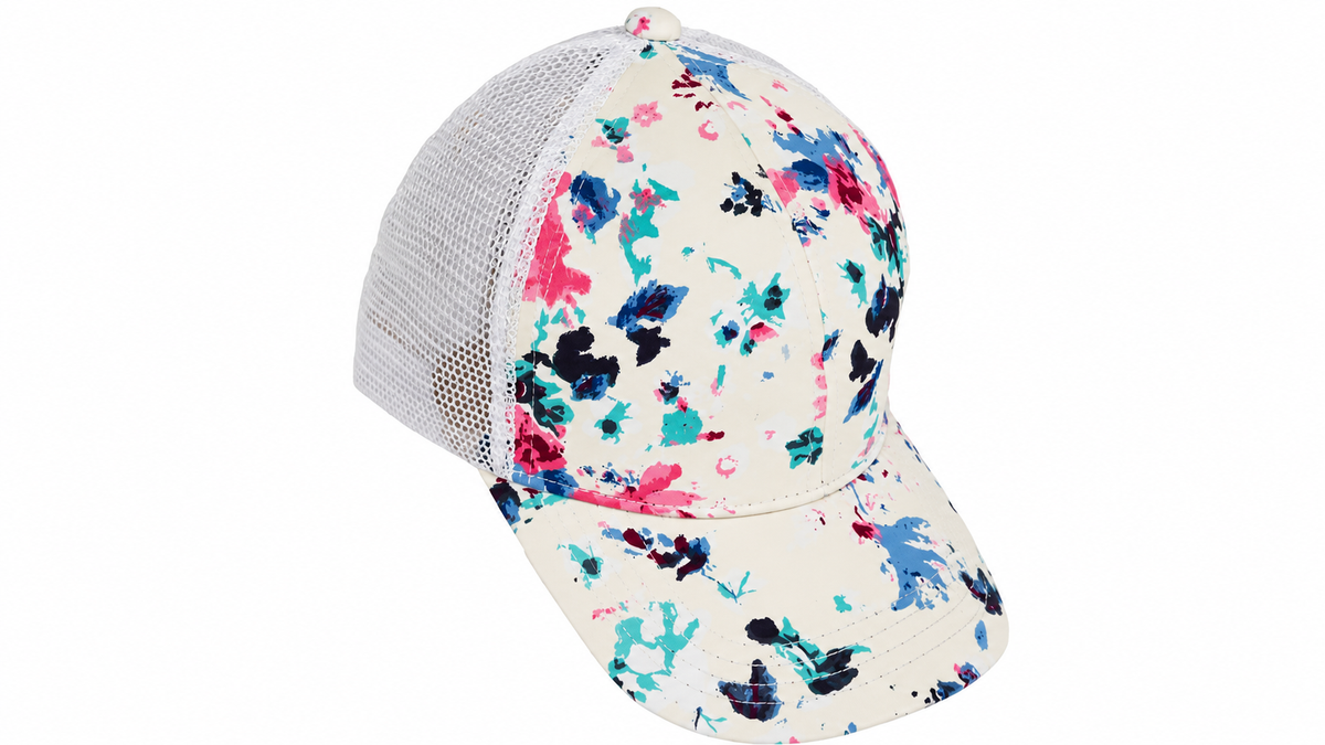 Visera Curva Flores Blanco