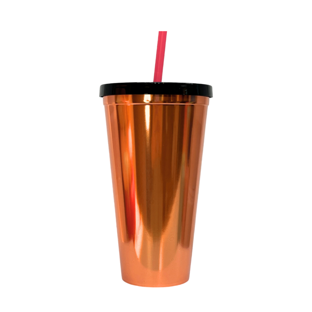 Vaso Plástico Metalizado Con Sorbito y Tapa