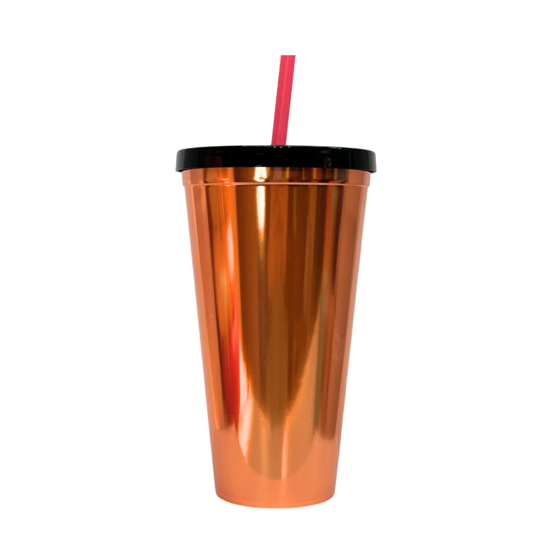 Vaso Plástico Metalizado Con Sorbito y Tapa