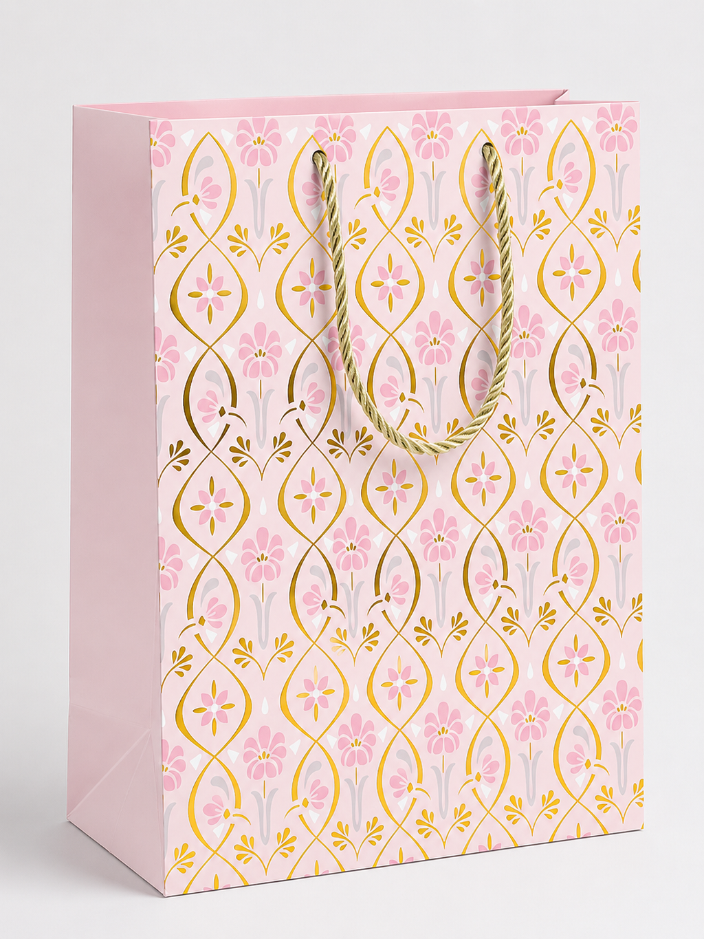 Pack 12 Bolsas Pequeñas de Regalo – Diseño Floral Dorado