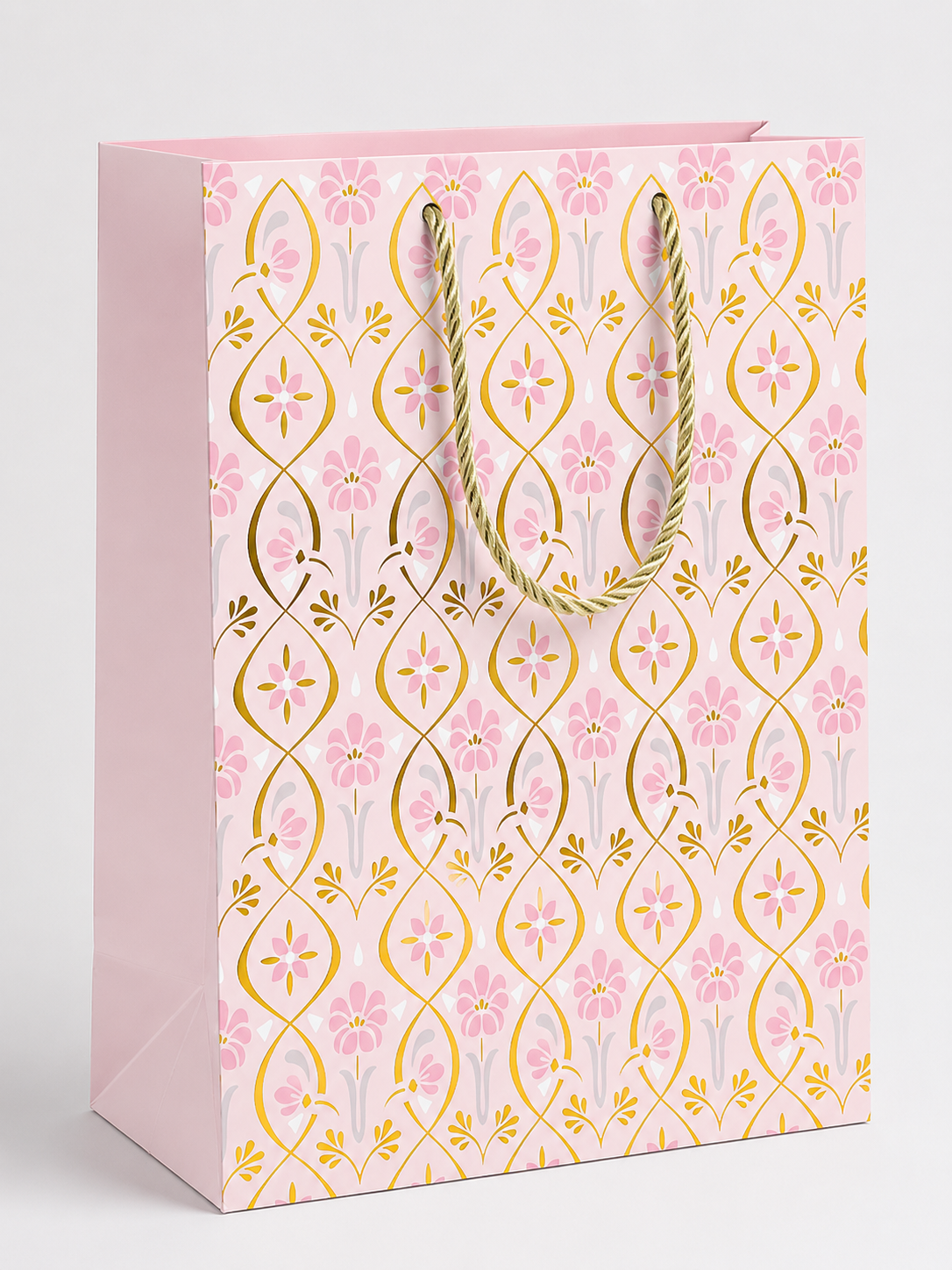 Pack 12 Bolsas Medianas de Regalo – Diseño Floral Dorado