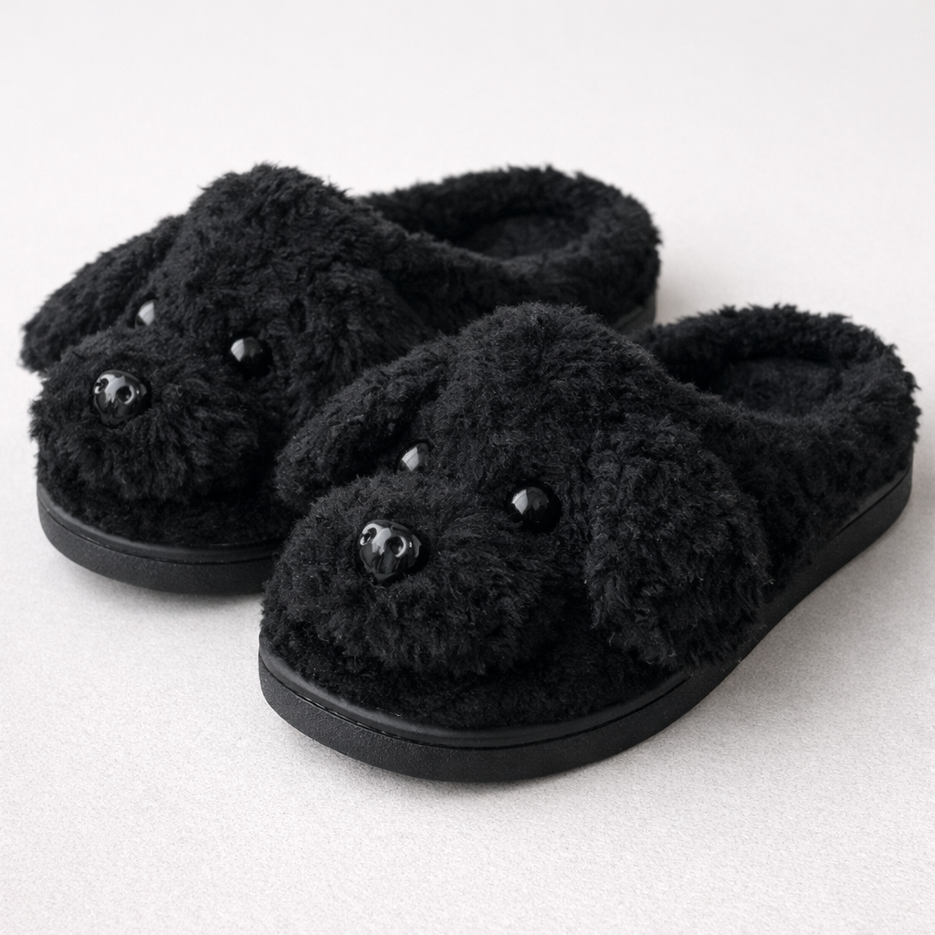 Pantuflas de Peluche Caniche Color Negro