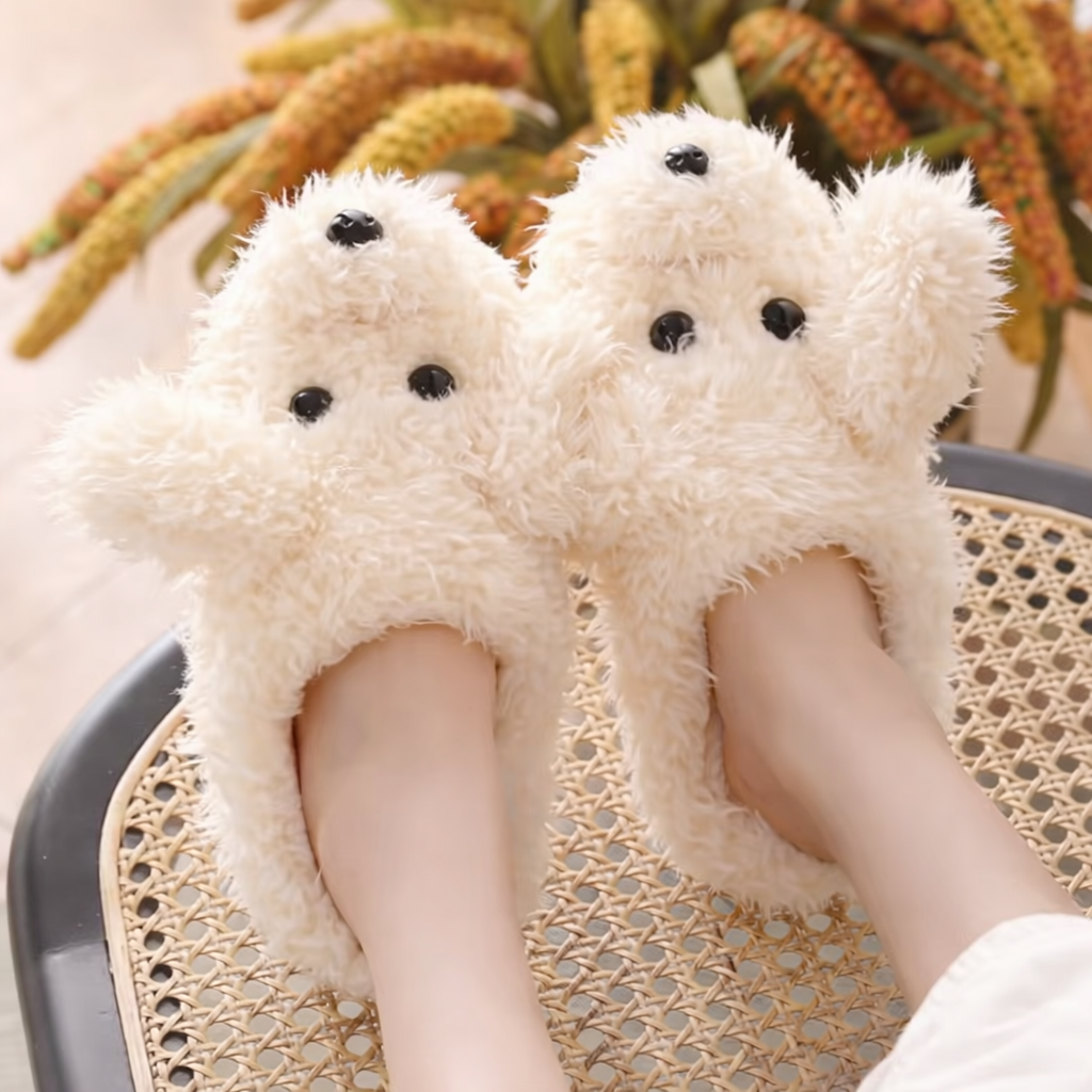 Pantuflas de Peluche Caniche Color Crema