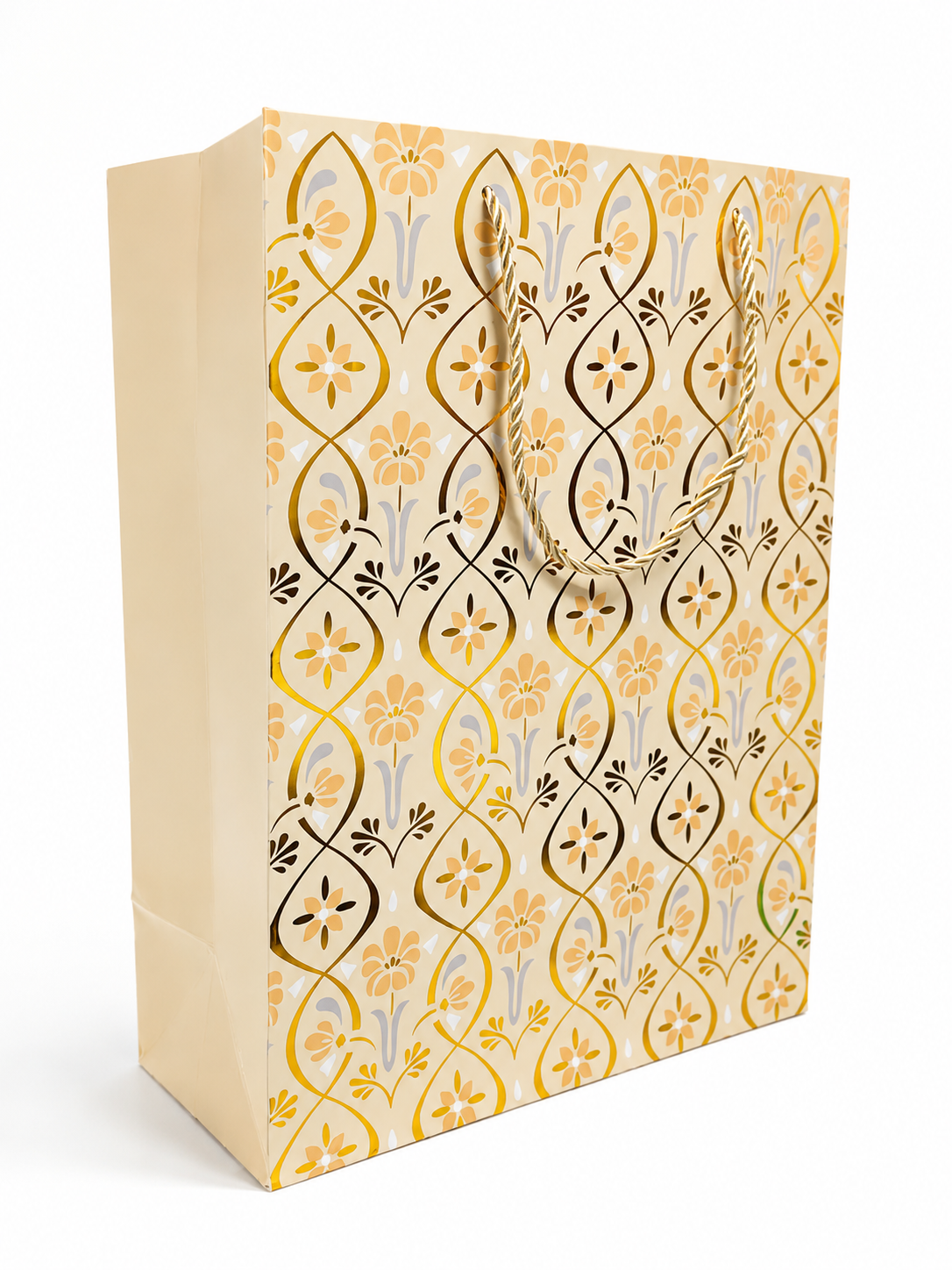 Pack 12 Bolsas Grandes de Regalo – Diseño Floral Dorado