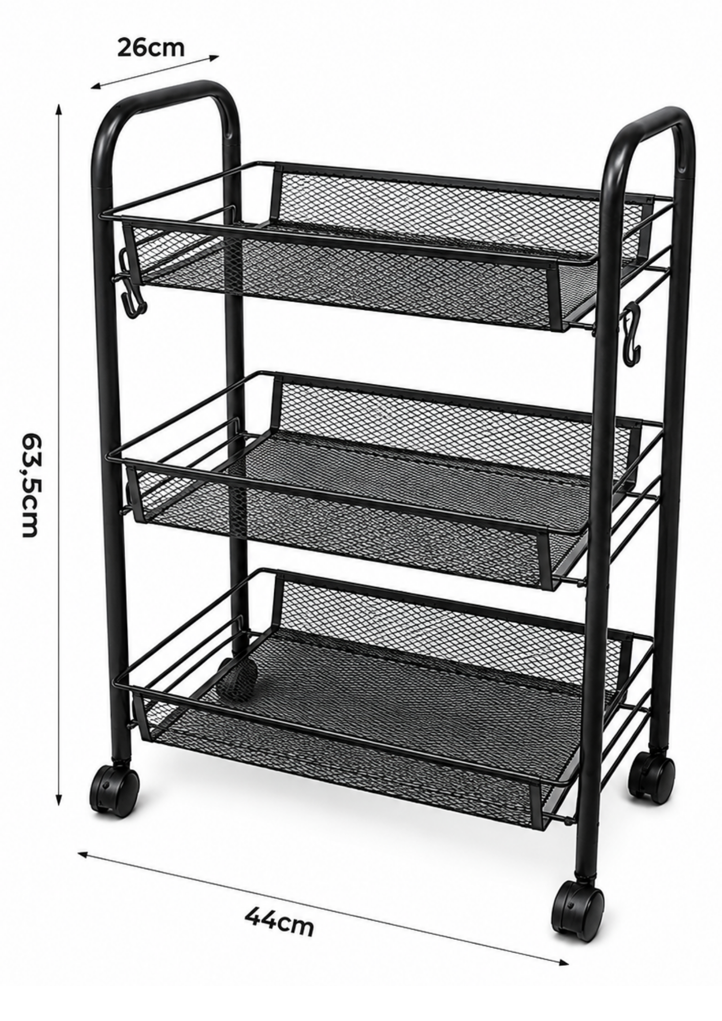 Carrito De Almacenamiento Metálico de 3 Niveles Rectangulares